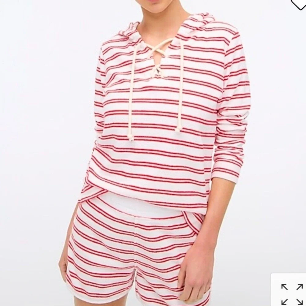 J.Crew white Orange Striped towel terry open sweater top hoodie - Picture 4 of 7